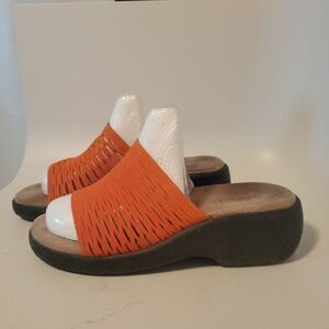 Aerosoles Orange Suede Lattice Women's Slide Wedge Sandals